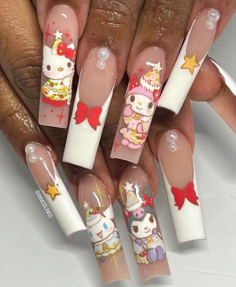 Classy Acrylic, Long Acrylic Nail Designs, Winter Nails Acrylic, Edgy Nails, Girly Acrylic Nails, Hello Kitty Nails, Nail Art Designs Diy, Really Cute Nails, Exotic Nails