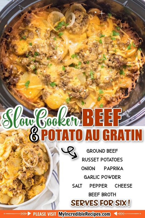 Beef Potato Au Gratin, Beef And Potato Au Gratin, Potato Au Gratin, Au Gratin Recipes, Potatoes Au Gratin, Beef And Potatoes, Crockpot Recipes Beef, Crockpot Dishes, Easy Comfort Food