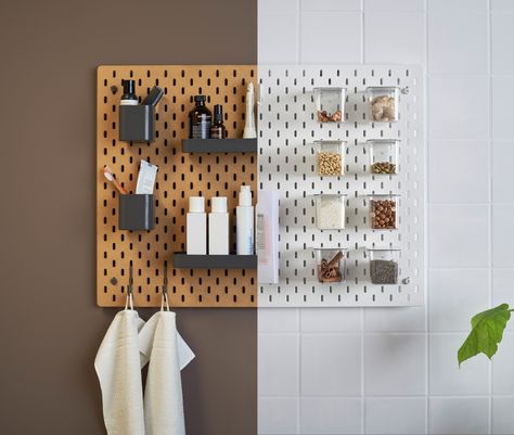 Ikea Pegboard Office, Ikea Lots Mirror Ideas, Skådis Ikea, White Pegboard, Ikea Pegboard, Ikea Skadis, Ikea Canada, Pegboard Storage, Wand Organizer