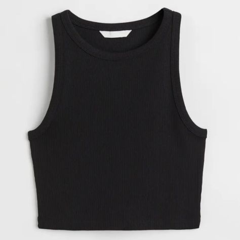 New With Tags! Never Worn! H&M Black Cropped Tank Top. Ribbed Material, High Neck, Very Comfortable. Size Large. Black Cropped Tank Top, Black Cropped Tank, Black Crop Top Tank, Tank Top Outfits, Cute Preppy Outfits, Tanktop Girl, Red Tank Tops, Sequin Tank Tops, Ribbed Tank Tops