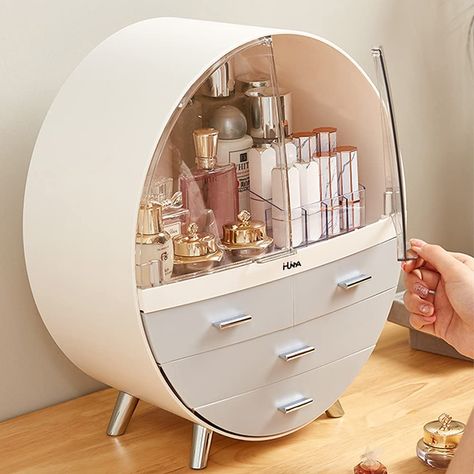 Cosmetic storage box that leaves extra room for that counter space, while making it look more asthetically pleasing. Makeup Storage Organizer, Dressing Table Shelves, Quality Woman, Wand Organizer, Makeup Storage Organization, Makeup Storage Box, Beauty Storage, Cozy Room Decor, Drawer Shelves