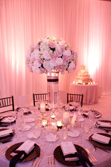 Cobalt Events Wedding; Black & Blush Wedding at the Four Seasons Quince Decorations Light Pink, Pink And Black Quinceanera Decorations, Pink Quince Venue Ideas, Quince Decorations Pink Flowers, Quince Venues Pink, 15 Party Ideas Quinceanera, Wedding Venues Indoor Pink, Pink Quinceanera, Quinceanera Centerpieces