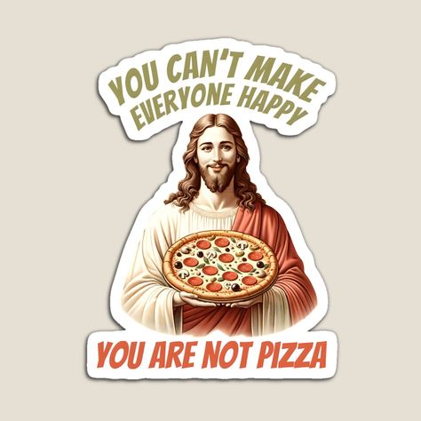 Get my art printed on awesome products. Support me at Redbubble #RBandME: https://www.redbubble.com/i/magnet/Humorous-Jesus-with-Pizza-Quote-by-Unitepeople/160332530.TBCTK?asc=u Pizza Quotes, Magnet Quotes, Funny Art, Funny Gifts, My Art, Awesome Products, Magnets, Pizza, Jesus