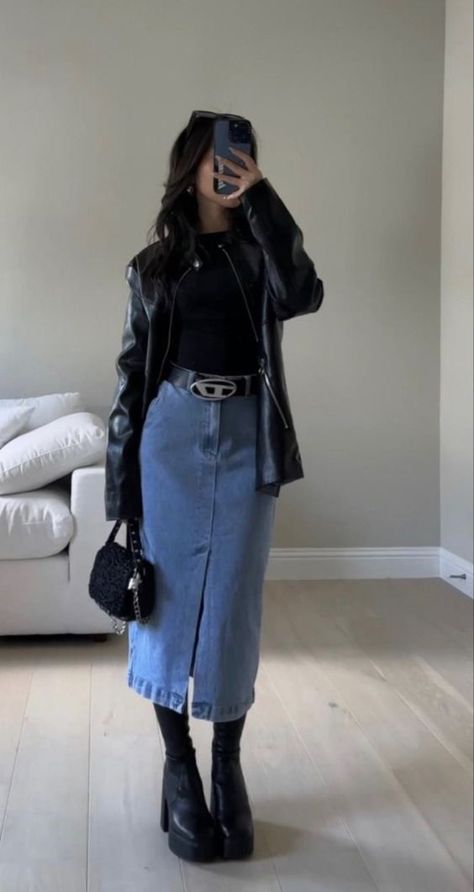 Winter Fashion Outfits Casual, Everyday Fashion Outfits, Leather Jacket Outfits, Casual Day Outfits, Quick Outfits, Easy Trendy Outfits, Stylish Dress Book, Modest Fashion Outfits, Moda Vintage