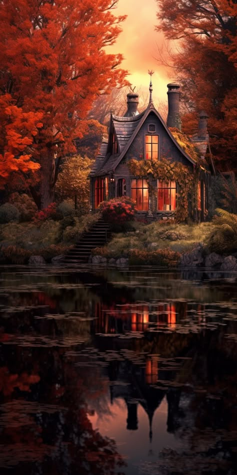 Fall Victorian House, Autumn Fantasy Aesthetic, Fall Scenery Autumn Scenes, Thanksgiving Scenes, Fantasy Autumn, Thanksgiving Pics, Autumn Cabin, Autumn Gardening, Fall Scenes