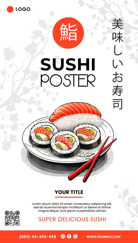 Sushi Poster Clean Design for Promotions Sushi Poster, Sushi Design, Logo Banners, Cute Poster, Cityscape Photos, Marketing Design, Custom Illustration, Custom Branding, Background Banner