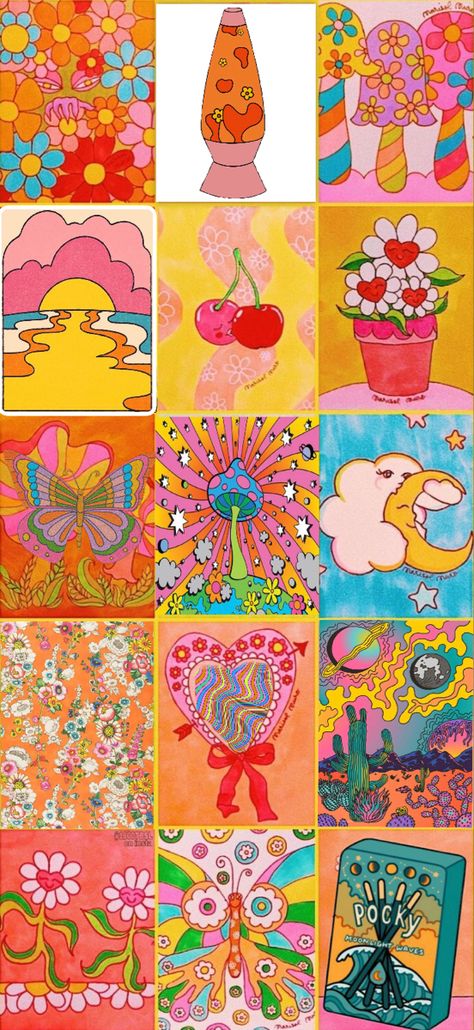 70s aesthetic retro hippie wallpaper (most art made by marisol muro) 70s Groovy Art Wallpaper, 70s Bright Aesthetic, Retro Groovy Aesthetic Room, Groovy Watercolor Art, 70s Prints Art, 70s Rainbow Aesthetic, 70s Aesthetic Painting, 70s Aesthetic Art Wallpaper, 70s Art Aesthetic