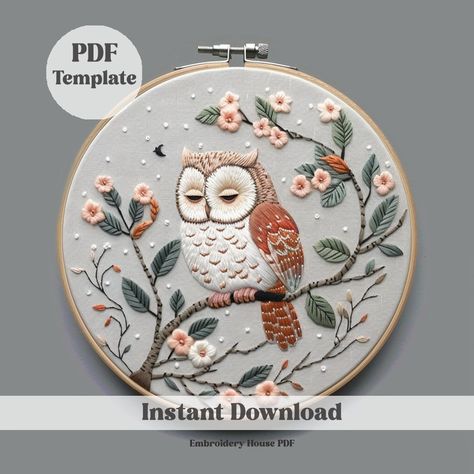 INCREDIBLE OFFER! ACCESS TO MY ENTIRE STORE + UPDATES https://www.etsy.com/listing/1689376920 Owl Hand Embroidery Pattern! 🦉 Bring the beauty of nature to your fingertips with our stunning Owl Hand Embroidery Template! 🌿 Let your stitches take flight as you create intricate owl designs perfect for adding a touch of wisdom and elegance to any project. Happy stitching!  Each PDF file includes: 🦉  The design in 6 different sizes: 3,4,5,6,7 and 8 inches, giving you the flexibility to adapt it to Owl Embroidery Pattern Free, Forest Embroidery Pattern, Embroidery Patterns Animals, Beginner Embroidery Patterns, Dreamy Cottagecore, Flowers Embroidery Pattern, Autumn Owl, Water Soluble Paper, Embroidery Modern