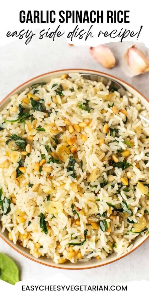 Canned Spinach Recipes, Spinach Recipes Side, Vegetarian Side Dish Recipes, Spinach Recipes Healthy, Rice Recipes Vegan, White Rice Recipes, Cheesy Rice, Spinach Rice, Cheesy Spinach