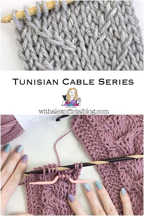 Tunisian Crochet Cable Series. Check back weekly for more! Learn how to make beautiful cables that look knitted but are actually crocheted! Written instructions, video tutorials and free patterns. And many more to come! Beginner Tunisian Crochet, Tunisian Crochet Free, Crochet Cables, Tunisian Crochet Blanket, Lace Texture, Tunisian Crochet Patterns, Tunisian Crochet Stitches, Crochet Cable, Tunisian Crochet