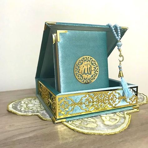 VOGUEHOMEDECOR Velvet Covered Quran and Pearl Tasbih in Wooden Decorative Box | Quran Gift Box | Islamic Gift Set | Islamic Birthday, Wedding Gift | Muslim Eid Ramadan Gift (Blue) Brand: V Quran Gift, Muslim Eid, Eid Mubarak Gift, Engagement Favors, Islamic Wedding, Custom Favor, Ramadan Gifts, Eid Gifts, Islamic Gifts