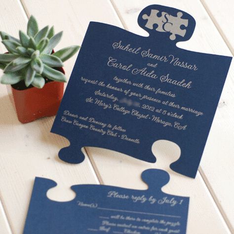 puzzle piece wedding invitation | Luscious Verde | Flickr Wedding Puzzle Pieces, Wedding Ides, 40th Anniversary Party, Wedding Puzzle, Parties Ideas, Volunteer Appreciation, Creative Wedding Invitations, Invitation Inspiration, Unique Wedding Invitations