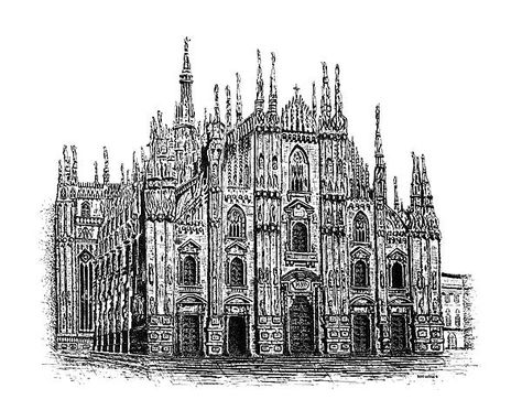 Pen And Ink Drawings, Milan Cathedral, Architecture Landmark, Black And White Artwork, Black Pen, Black And White Art, Ink Drawings, Black And White Wall Art, Ink Sketch