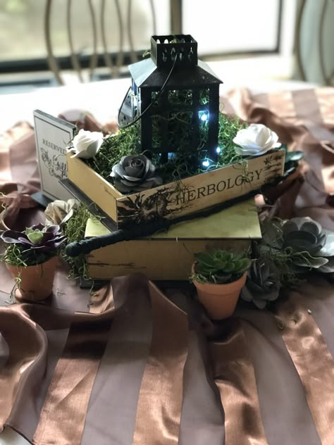 Disney And Harry Potter Wedding, Harry Potter Themed Wedding Centerpieces, Harry Potter Centerpieces Wedding, Rustic Harry Potter Wedding, Harry Potter Table Decorations Wedding, Harry Potter Wedding Centerpiece Ideas, Harry Potter Wedding Theme Centerpieces, Harry Potter Baby Shower Table Centerpieces, Harry Potter Wedding Table Decorations