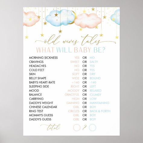 Old Wives Tales Gender, Baby Shower Guessing Game, Old Wives Tales, Baby Gender Reveal Party Decorations, Gender Reveal Games, Old Wives Tale, Gender Reveal Themes, Sweet Baby Names, Wives Tales