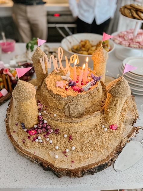 Sandcastle cake mermaid birthday Sand Castle Cake, Sandcastle Cake, Sand Castle Cakes, Sand Cake, Rock Beach, Vbs 2024, Castle Cake, Sand Castle, Mermaid Birthday