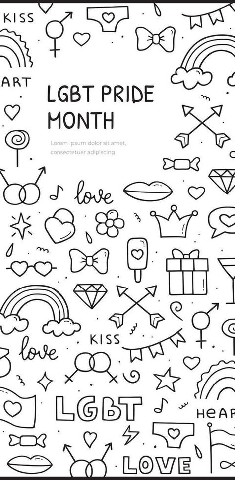 LGBT pride month. Doodle sketch. Vertical banner template. Vector illustration. Pride Doodles, Vertical Banner, Vector Texture, Kiss Art, Love Kiss, Vector Template, Doodle Sketch, Lgbt Pride, Pride Month