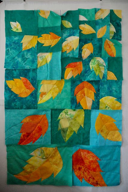 Quilt Art by Olena Pugachova: curve piecing Leaf Quilt, Landscape Art Quilts, Beginner Quilt, Applique Art, Place Mats Quilted, Quilt Art, Rainbow Roses, Halloween Quilts, Tree Quilt