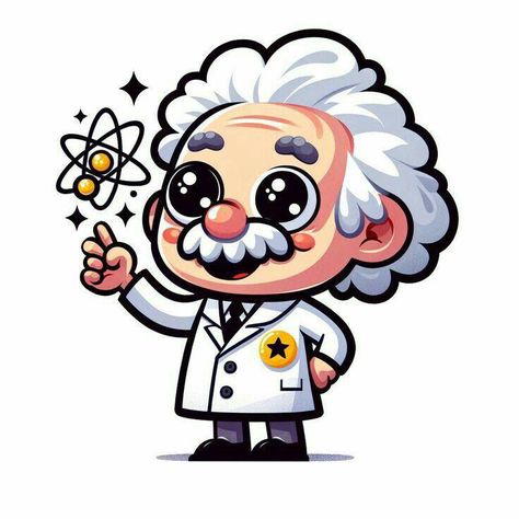 Science Related Stickers, Cute Scientist Drawing, Albert Einstein Drawing Cartoon, Drawing For Science, Einstein Sticker, Albert Einstein Drawing, Thinking Sticker, Stickers Science, Math Stickers