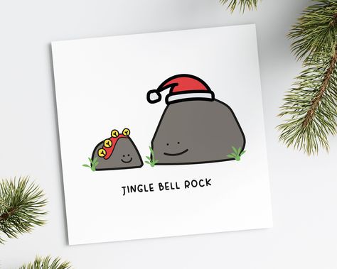 Jingle Bell Rock Card, Punny Christmas Card, Cute Holiday Card, Card for Him, Funny Rock Card, Recycled Card Card Size (choose from): 120mm x 120mm or 144 x 144mm Card Weight: 300gsm Printed on recycled fleck card - blank inside Add a personalised message inside the card! Please make sure you click on the 'Personalised Message' option in the drop down box, if 'Blank Inside' is selected, I won't be able to add your message. Please add your personalised message for inside the card in the personali Cute Christmas Gift Card Ideas, Christmas Cards Unique, Drawing Christmas Card Ideas, Christmas Card Easy Drawing, Cute Holiday Card Ideas, Cute Christmas Cards For Friends, Cute Christmas Cards To Make, Christmas Funny Cards, Christmas Birthday Cards Ideas