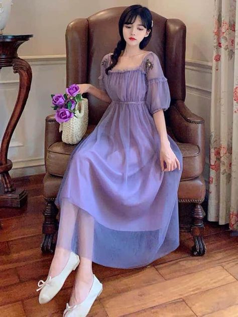 Soft Purple Outfit, Pastel Purple Outfit, Purple Dress Outfits, Color Uva, Dark Purple Dresses, Maxi Summer Dress, Deer Doll, Spring Fairy, Pastel Kawaii