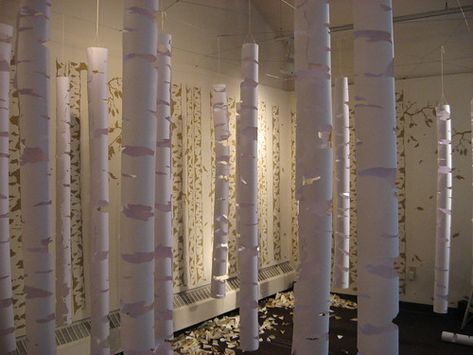 A Different Space: "Birch Tree Forest" Installation Forest Installation, Tree Installation, Birch Tree Forest, Willow Tree Figurines, Art College, Tree Craft, Birch Trees, Tree Sculpture, Stage Set