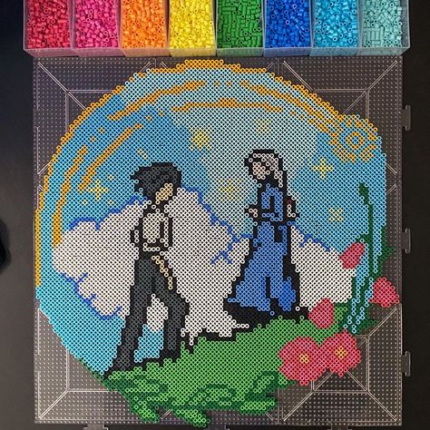 Howls Moving Castle Crochet Blanket, Anime Pattern Design, Perler Beads Howls Moving Castle, Howls Moving Castle Diy Ideas, Princess Mononoke Perler Beads, Cross Stitch Howl's Moving Castle, Howls Moving Castle Cross Stitch Pattern, Howls Moving Castle Pixel Art Grid, Calcifer Perler Beads