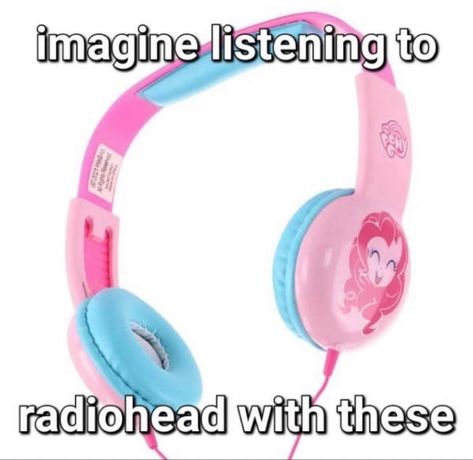 imagine listening radiohead with these and a pink pie headset Too Much Radio Not Enough Head, Goblin Tyler The Creator, Radiohead Aesthetic, Karma Police, Thom Yorke, Having No Friends, Weezer, Band Memes, Funniest Memes