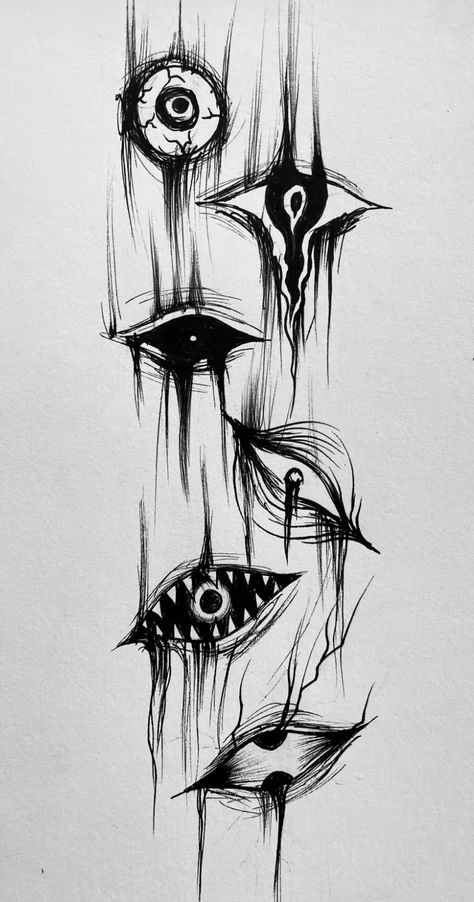 Demonic Eye Tattoo, Dark Art Tattoo Sleeve, Disassociate Tattoo, Dark Tattoos For Men Creepy, Demon Eyes Drawing, Small Scary Tattoos, Cool Tattoo Drawings, Creepy Eyes, Arte Doodle