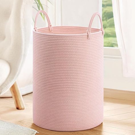 Amazon.com: INDRESSME Pink Laundry Basket for Girls Kids Laundry Hamper for Nursery, Woven Rope Storage Basket for Living Room Girls room, Tall Basket for Blanket Storage Toys Bin, 19.7 x 13.8 inches : Home & Kitchen Laundry Basket Cute, Pink Laundry Basket, Cute Hamper, Nursery Necessities, Pink Hamper, Kids Laundry Hamper, Kids Laundry Basket, Basket For Living Room, Pink Laundry