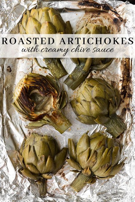 Artichokes Dip, Chive Sauce, Spring Appetizer, Roasted Artichokes, Spring Appetizers, Roasted Artichoke, Make Ahead Appetizers, Artichoke Recipes, Fried Vegetables