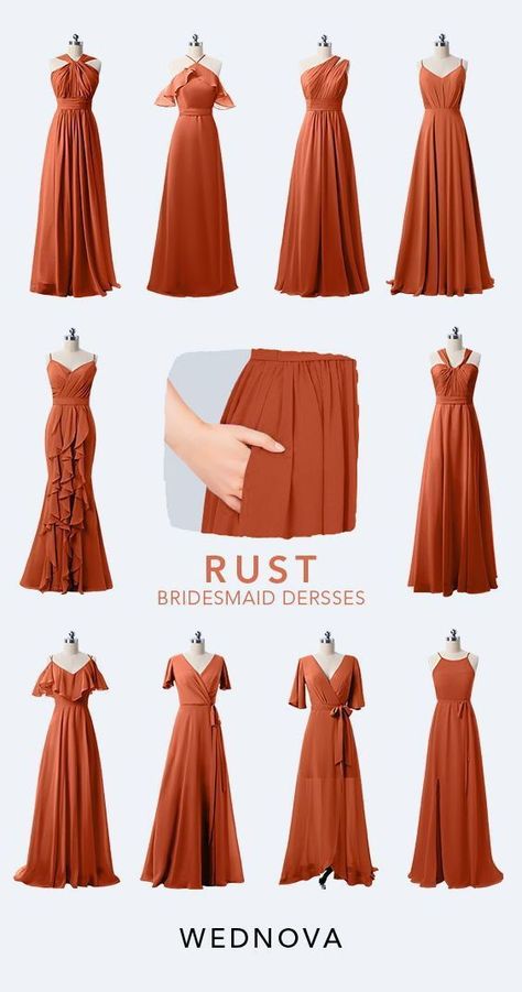 Bronze Bridesmaid Dresses, Rust Bridesmaid Dress, Bridesmaid Dresses Chiffon, Bridesmaid Dresses Under 100, Fall Bridesmaids, Orange Bridesmaid Dresses, Mismatched Bridesmaids, Mismatched Bridesmaid Dresses, Maid Of Honour Dresses