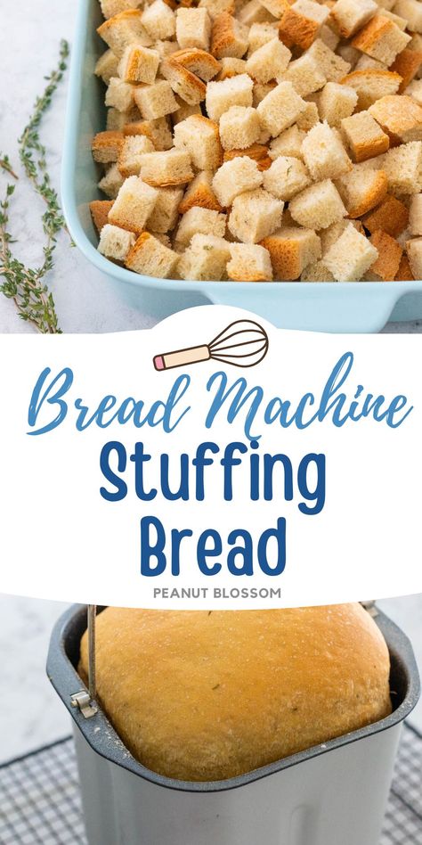 Bake a loaf of stuffing bread in your bread maker and then cube it up to make homemade stuffing croutons for the holiday. You can also slice it to use for sandwiches using your Thanksgiving leftovers, it tastes amazing with sliced turkey and some gravy! Bread Machine Stuffing Bread, Stuffing Bread Loaf, Stuffing Croutons, Rice Pilaf Recipes, Easy Homemade Stuffing, Stuffing Bread, Bread Machine Dough, Easy Dinner Side Dishes, Easy Dinner Rolls