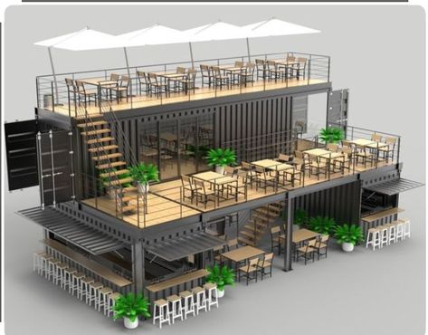 Shipping Container Restaurant, Shipping Container Cafe, Container Coffee Shop, Rooftop Restaurant Design, Container Restaurant, Container Cafe, Outdoor Restaurant Design, Coffee Shop Interior Design, Container Buildings