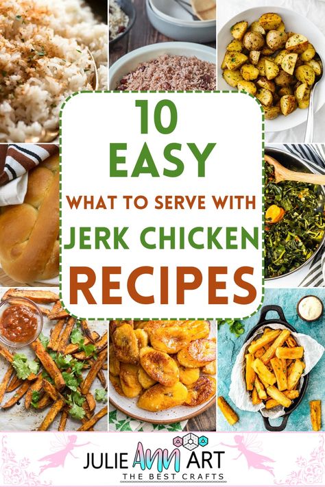 What To Serve With Jerk Chicken Recipes Jerk Chicken Sides, Jerk Chicken Recipes, Corn Maque Choux Recipe, List Of Side Dishes, Jerk Chicken Recipe, Herb Roasted Potatoes, Side Dishes For Chicken, Chicken Meals, Pea Recipes