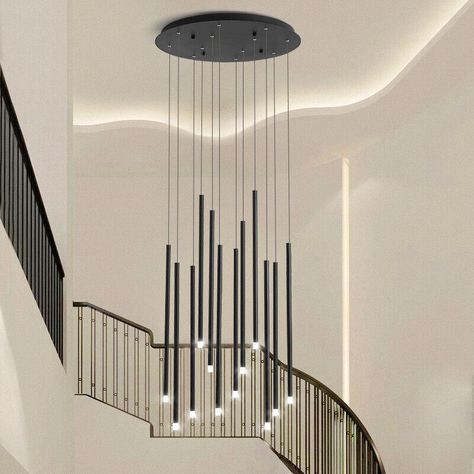 Long Hanging Lights, Pendant Lamp Living Room, Hall Lighting, Cluster Pendant Lighting, Nordic Living Room, Staircase Chandelier, Living Room Loft, Modern Staircase, Led Ceiling Lamp