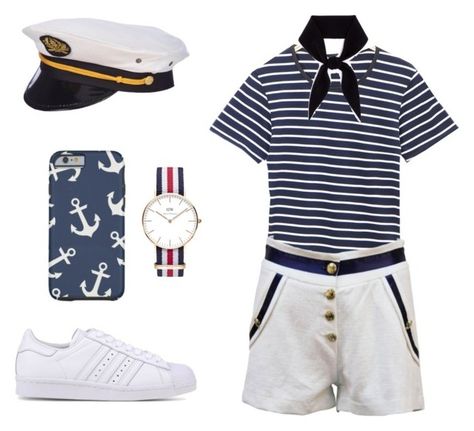 "Sailor Costume #2" by davidbuenob on Polyvore featuring adidas Originals, ChloÃ© y Daniel Wellington Nautical Outfits Men, Sailor Outfit Mens, Sailor Style Outfit, Foto Bar, Marine Costume, Captain Costume, Sailor Costume, Motto Party, Cream Packaging