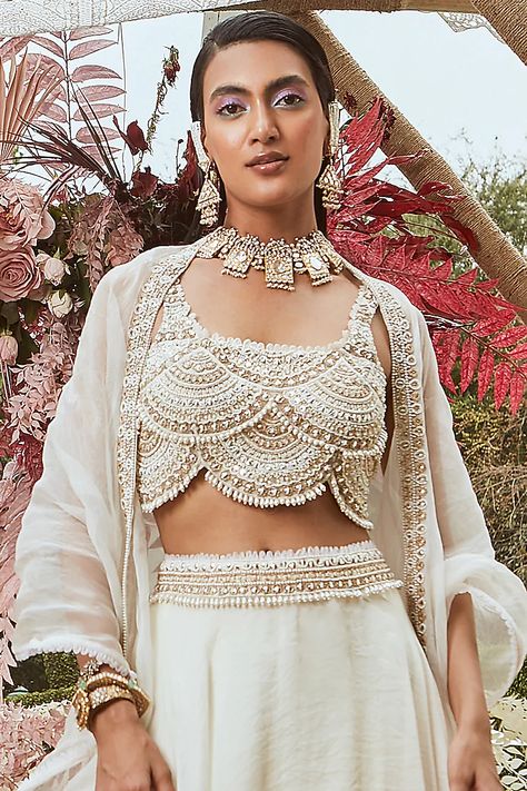 Ivory Embroidered Lehenga Set Design by Ridhima Bhasin at Pernia's Pop Up Shop 2022 Ridhima Bhasin, Embroidered Lehenga, Hand Work Embroidery, Embroidered Wedding, Wedding Lehenga, Indian Fashion Designers, Pernia Pop Up Shop, Hand Work, Pop Up Shop