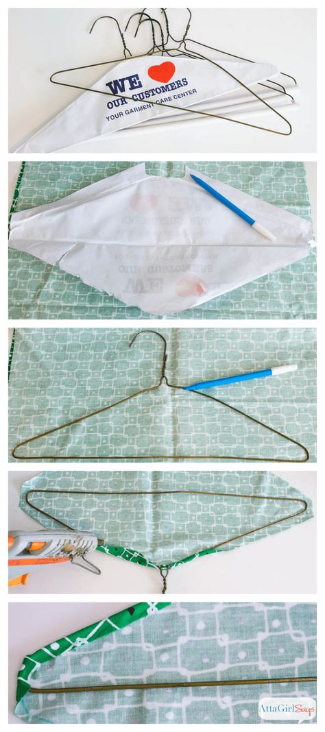 Learn how to make these no-sew fabric hangers for your closet. #organizing #crafts #clotheshangers #konmari Covered Clothes, Craft Closet Organization, Fabric Hanger, Hanger Crafts, Clothes Closet Organization, Hanger Diy, Closet Organization Diy, Sewing Fabrics, Clothes Hangers