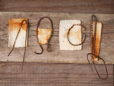 Recreating with thread: The wonder of found objects in textile art - TextileArtist.org Rust Dyeing, Alice Fox, Rust Dye, Fiber Sculpture, Kitchen Trash, Textile Sculpture, Found Object Art, Fabric Journals, Textile Fiber Art