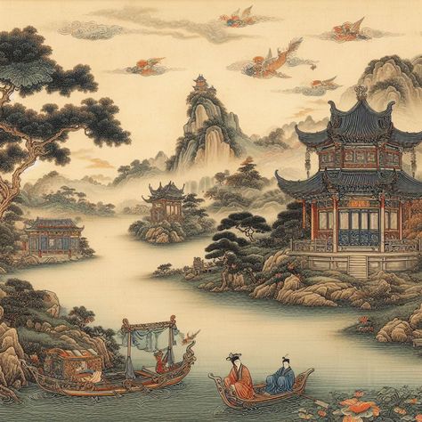 Asian Landscape, Chinese Paintings, Chinese Landscape Painting, Asian Painting, China Style, Chinese Landscape, China Painting, Japanese Painting, Ancient China