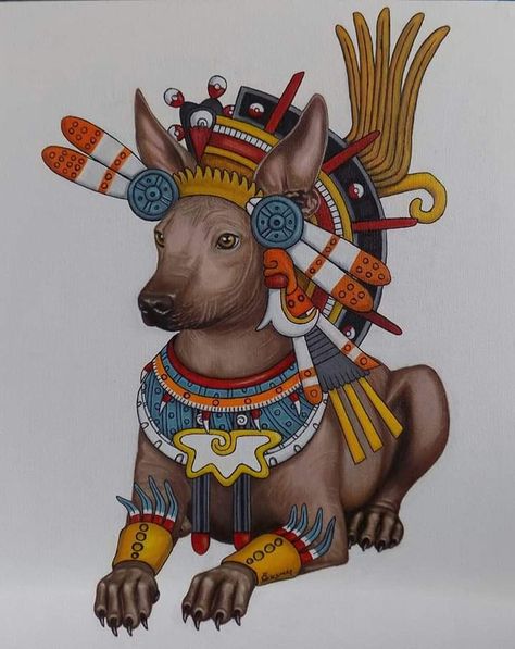 Mexican Hairless Dog, Mexican Art Tattoos, Maya Art, Hairless Dog, Mexican Culture Art, Aztec Culture, Boho Art Drawings, Mayan Art, Aztec Art