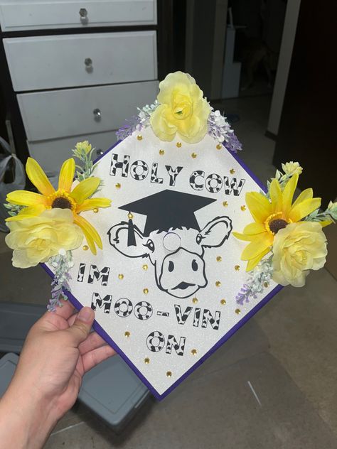 cow, grad cap, decoration Grad Cap Decorated, Graduation Cap Decoration Diy, High School Graduation Cap, Grad Cap Designs, Diy Graduation Cap, Graduation Photography Poses, Cap Decoration, Graduation Cap Designs, Graduation Photography