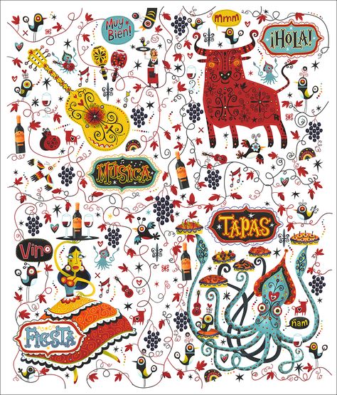 Steve Simpson, Doodle Paint, Bd Art, Naive Illustration, Spanish Design, Spanish Vocabulary, Mexican Designs, Event Branding, Illustration Wall Art