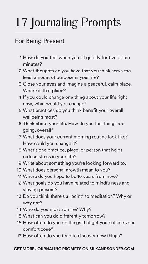 Morning Mindfulness Journal Prompts, Journal Prompts For A Better Mindset, Journal Prompts To Understand Your Emotions, Mindfulness Questions For Journaling, Daily Journaling Prompts, Journal Prompts Spiritual Growth, Mindfulness Journal Prompts, Stay Present, Daily Journaling