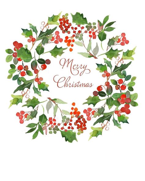 Merry Christmas Images Cute, Christmas Wreath Art, X'mas Card, Botanical Christmas, Wishes Christmas, Holiday Greenery, Wreath Drawing, Christmas Artwork, Christmas Tale