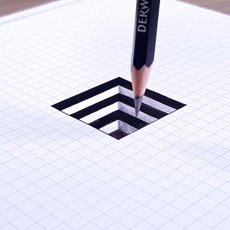 How To Draw 3d Drawings, Geometric Art Easy, Illusion Drawings Easy, Easy Geometric Drawings, How To Draw Optical Illusions, Optical Illusions Art Easy, Easy Optical Illusions, 3d Drawings 3d Artwork, 3d Effect Drawing