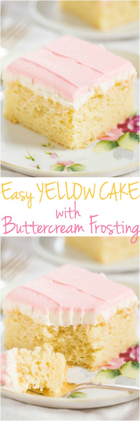 Easy Yellow Cake with Buttercream Frosting Easy Yellow Cake, Yellow Cake From Scratch, Homemade Yellow Cake, Cake With Buttercream Frosting, Moist Yellow Cakes, Yellow Cake Recipe, Cake With Buttercream, Monkey Bread, Yellow Cake