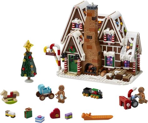 A Creator Expert set released in 2019. Lego Gingerbread House, Lego Winter Village, Lego Winter, Gingerbread Baby, Lego Shop, Candy Buttons, Gingerbread House Kits, Lego Christmas, Free Lego