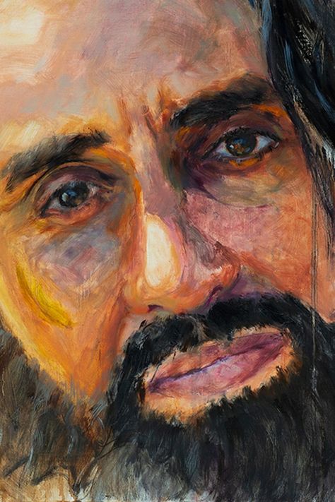 Oil painting of John the Baptist in the series, "The Chosen".  Joh the Baptist played by David Amito BarShlomo.  Painting by Kat Dakota. The Chosen John The Baptist, Wild Hair, John The Baptist, The Chosen, God Is Good, Figure Painting, Figurative, Paintings, Graphic Design